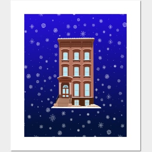 Winter Snowflake Brooklyn Brownstone Posters and Art